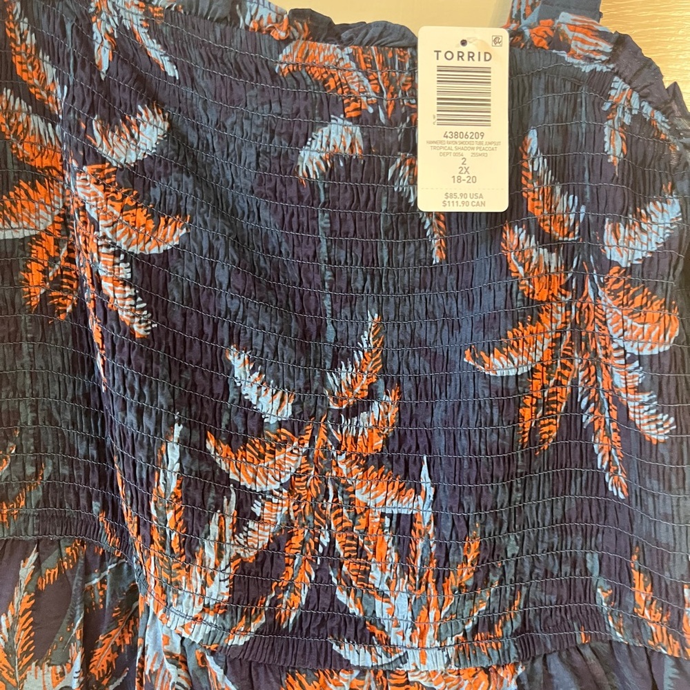 NWT Torrid Navy and Orange Leaf Print Jumpsuit - Picture 6 of 10